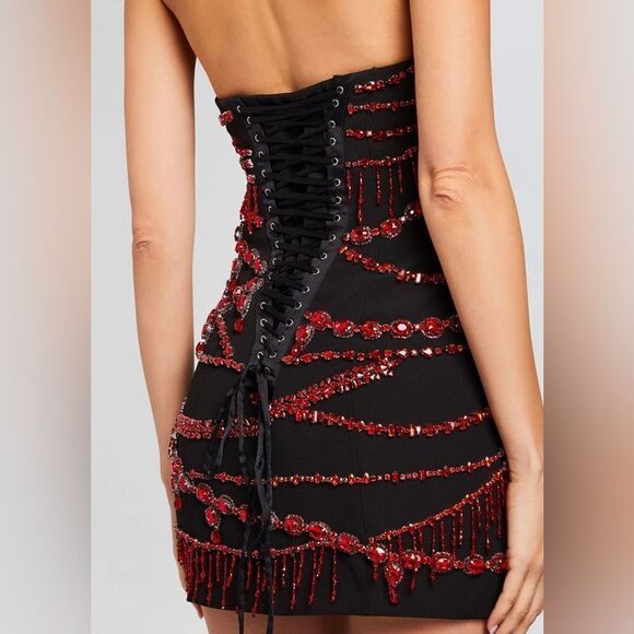 RETROFETE Prae Black Red Crystal Bustier Corset Embellished Dress size small NWT - Picture 7 of 13